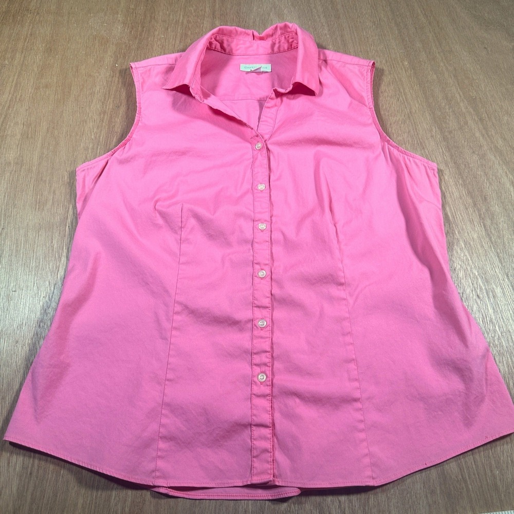 Charter Club Womens 12 Pink Sleeveless Button Front Collared Stretch Blouse Top